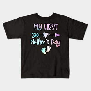 Womens My First Mother'S Day For New Mom Mother Pregnancy Tie Dye Kids T-Shirt